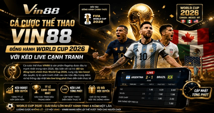 Cá Cược Thể Thao VIN88 – Đồng Hành World Cup 2026 Với Kèo Live Cạnh Tranh